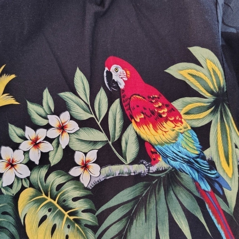 Winnie Fashion Mens Black Cotton Parrot Tropical Hawaiian Aloha Shirt Large - Picture 7 of 13
